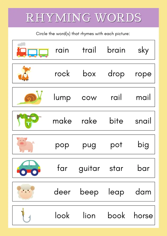 Free Printable Rhyming Worksheets