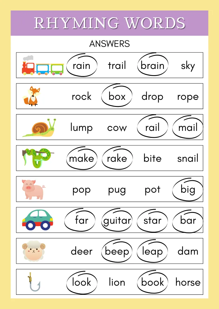 Free Printable Rhyming Worksheets