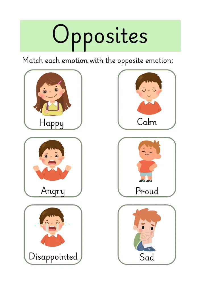 Free Printable Worksheet to Learn Opposites
