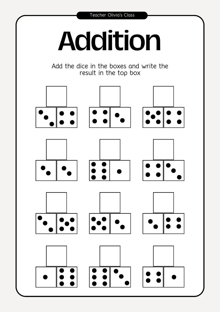 Kindergarten Printable Worksheets for Addition