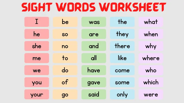 Printable Sight Word Worksheets