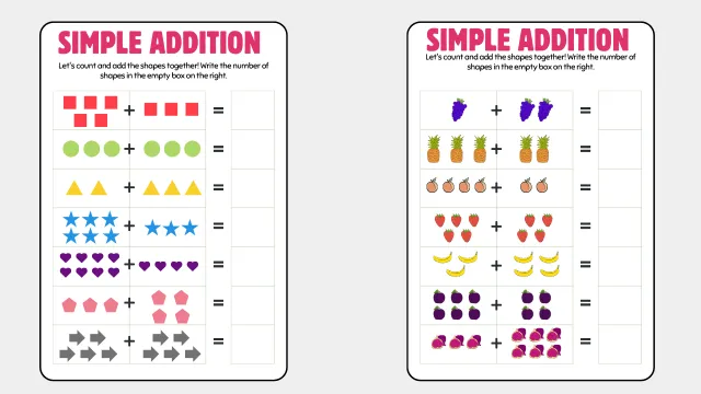 Simple Addition Worksheets for Preschool Kids